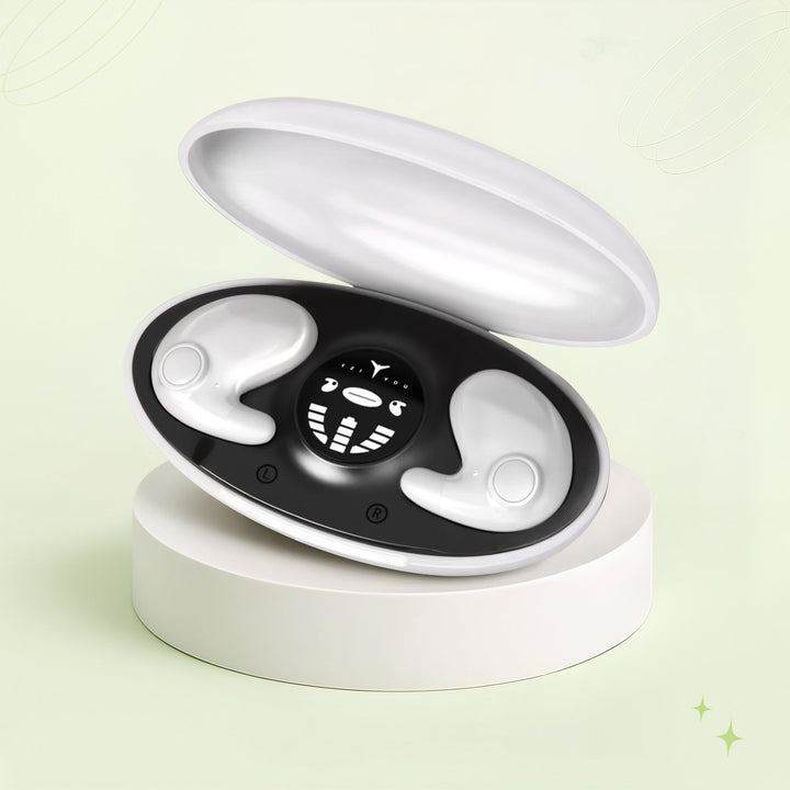 Compact invisible sleep earbuds provide noise blocking & comfort for side sleepers' silent rest.