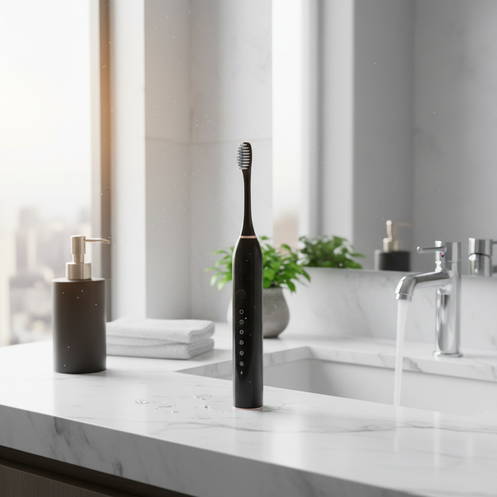 Travel-friendly rechargeable sonic toothbrush with long battery life, perfect for deep cleaning.
