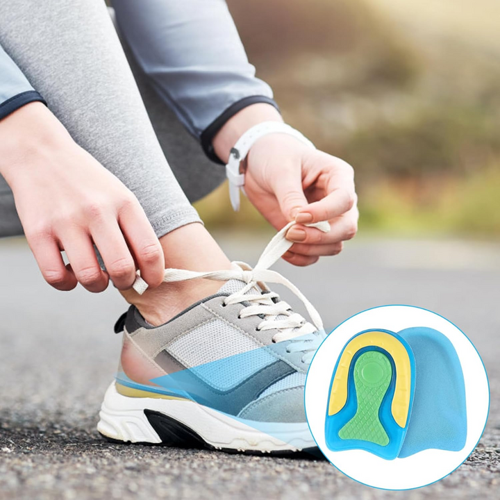 Blue unisex gel foot inserts provide all-day comfort, arch support, and cushioning for pain relief. Ideal for men & women.