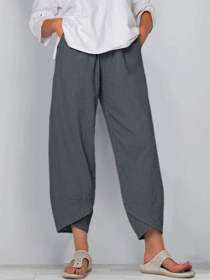 Comfortable women's relaxed fit linen harem pants, wide leg, ideal for spring & summer daily wear.