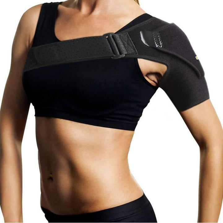 Unisex adjustable shoulder support brace for pain relief & stability.