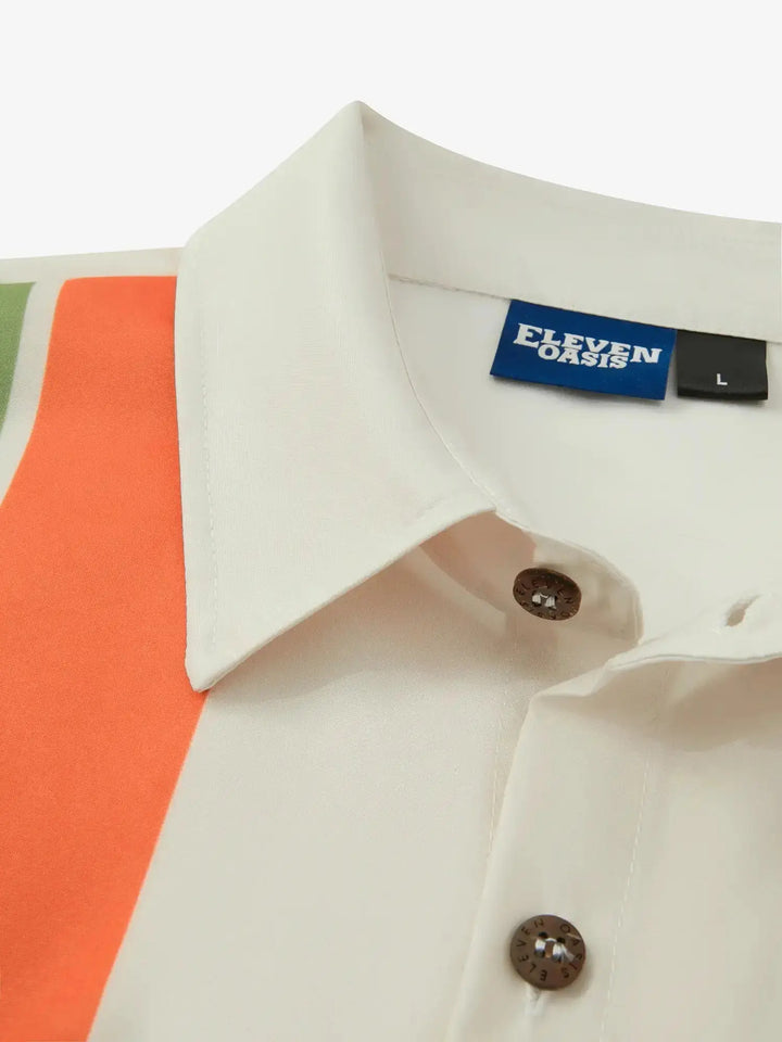 Men's retro short sleeve bowling shirt with a distinct geometric print. Classic button-down for summer comfort & style.