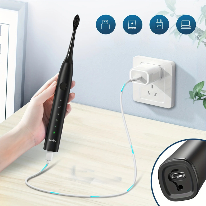 Quiet rechargeable sonic toothbrush for effective deep cleaning and optimal dental hygiene.