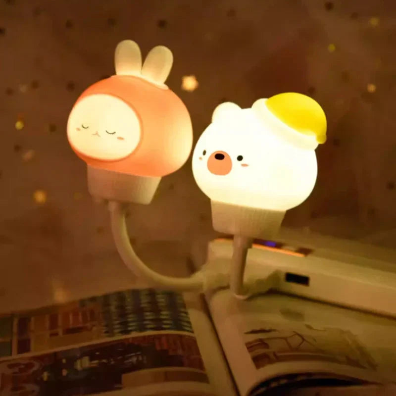 Soft LED animal night light provides a comforting glow for kids' bedroom, ideal bedside lamp for nursery.