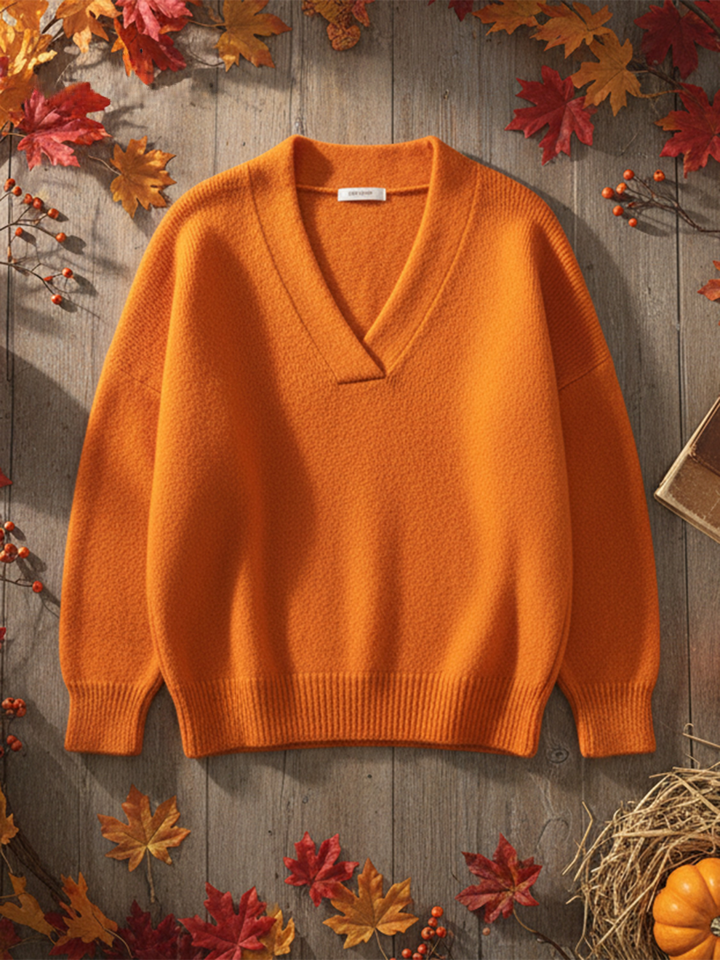 Elegant women's V-neck long-sleeve sweater, versatile for casual chic, office wear, or stylish outings.
