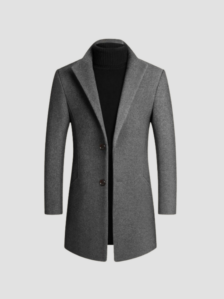 Men's classic single-breasted overcoat. Smart winter outerwear, ideal for cold weather fashion.