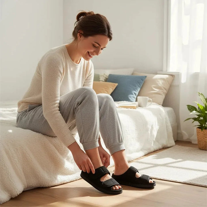 Comfortable women's therapeutic sandals; ideal for diabetic, swollen, wide feet; lightweight design.
