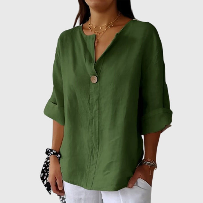 Comfortable & elegant women's V-neck blouse. This long sleeve button-front top is perfect for everyday fashion.