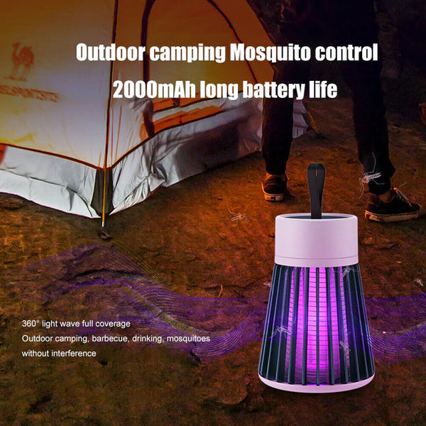 Rechargeable bug zapper for outdoor living, camping, & patio pest control.
