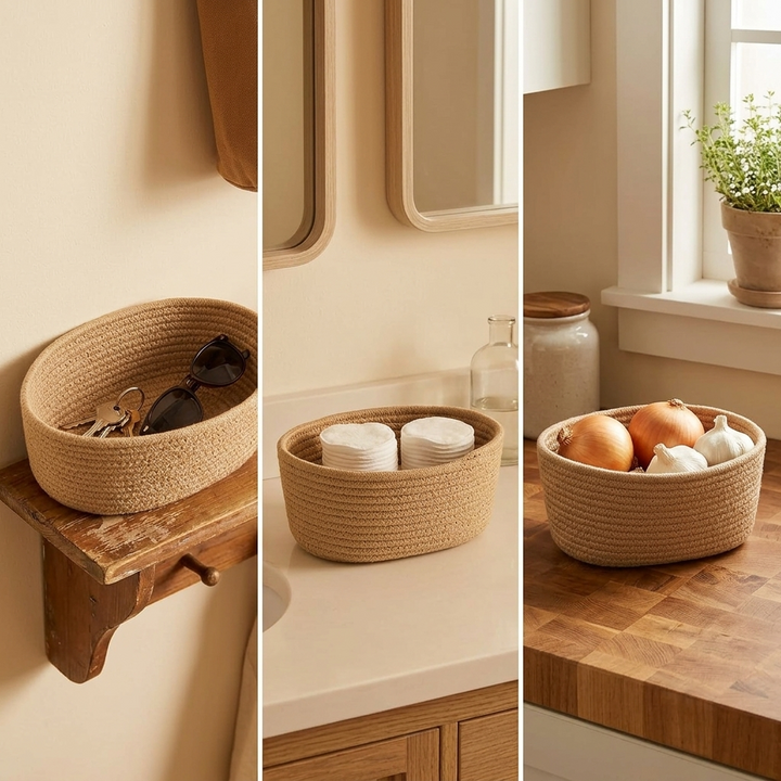 Dorm room & kitchen storage: 3-tier over-door hanging organizer with detachable cotton baskets for space saving.