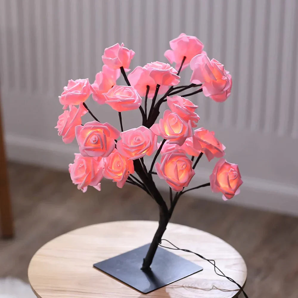 Rose Blossom LED Tree Lamp, a beautiful decorative light for home decor.