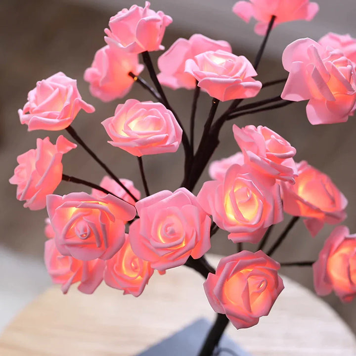Bright rose blossom LED tree lamp, beautiful home decor night light.