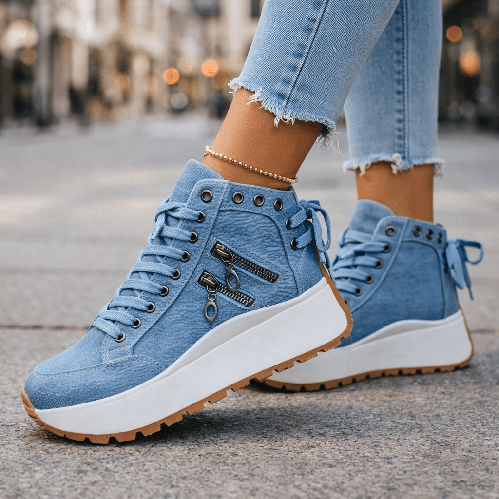 Women's high-top platform sneakers, comfortable & stylish casual shoes for modern street fashion.