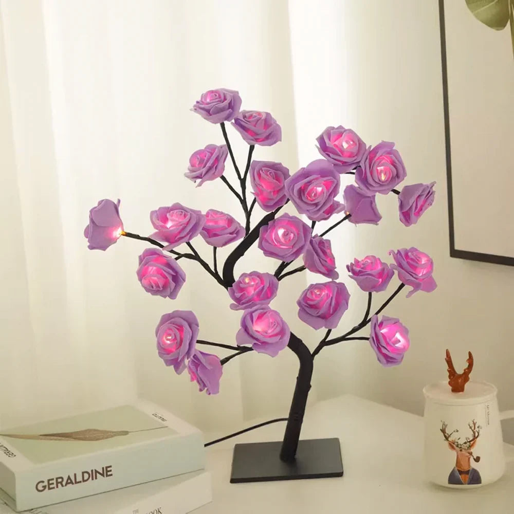 Ambient rose blossom LED light, USB powered for flexible placement.