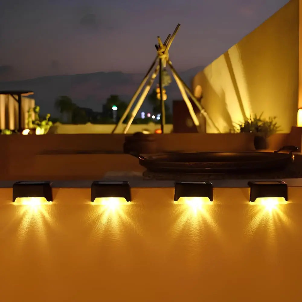 Automatic dusk-to-dawn Nvroome solar step lights for stairs, decks, and fences. Energy-saving.
