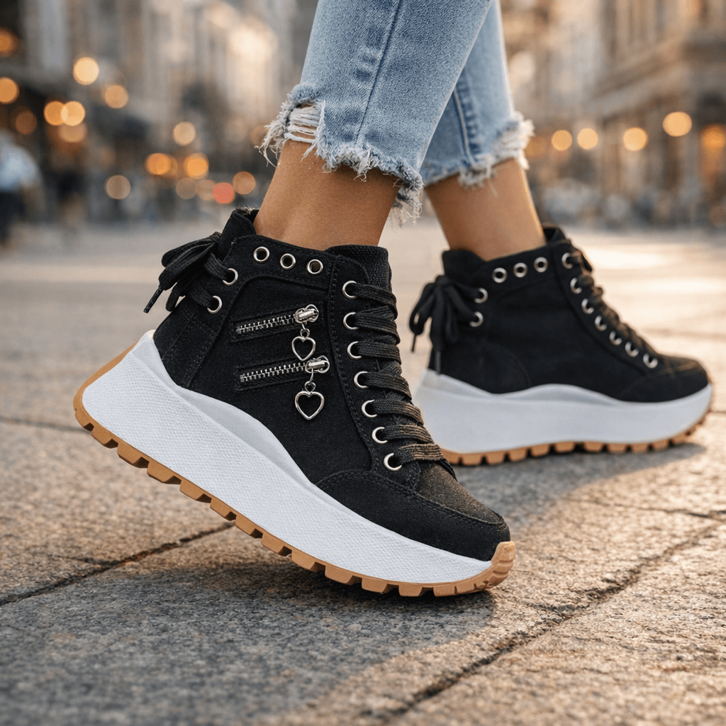 Elevate your casual look with these comfortable women's high-top platform fashion sneakers.