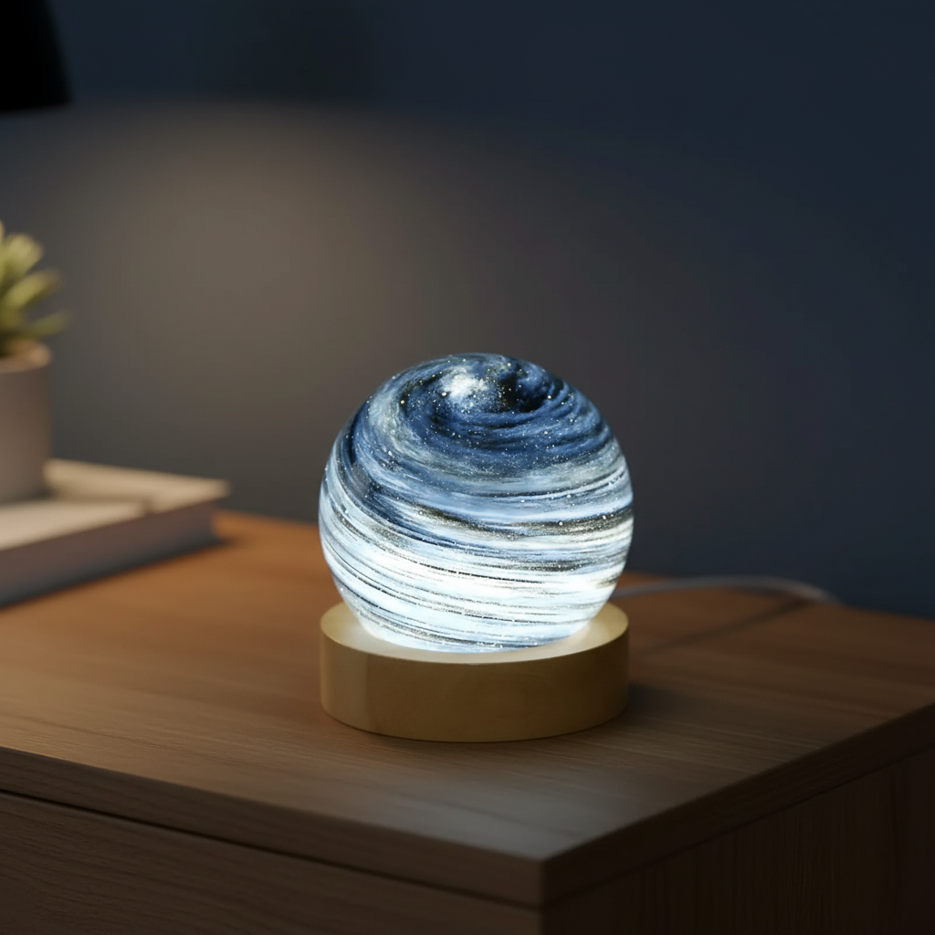 Glowing 3D mini planet lamp (SkySphere) for cosmic home decor. A unique celestial table lamp and mood light.