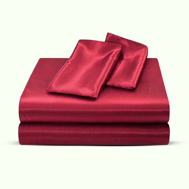 King size luxury satin sheet set, silky soft with deep pockets for ultimate comfort & luxury bedding.