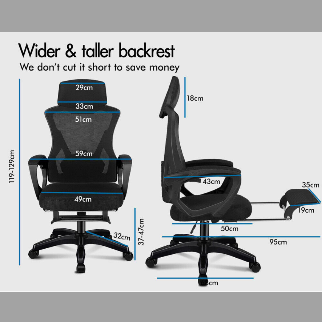 Rear view of a high-back ergonomic mesh office chair, highlighting breathable design & lumbar support.