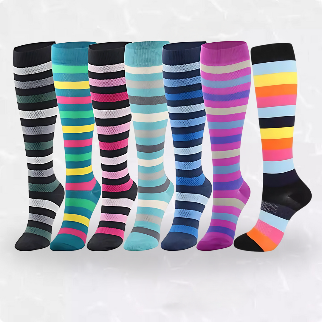 Nursing-friendly compression socks; offers sustained leg and foot comfort.