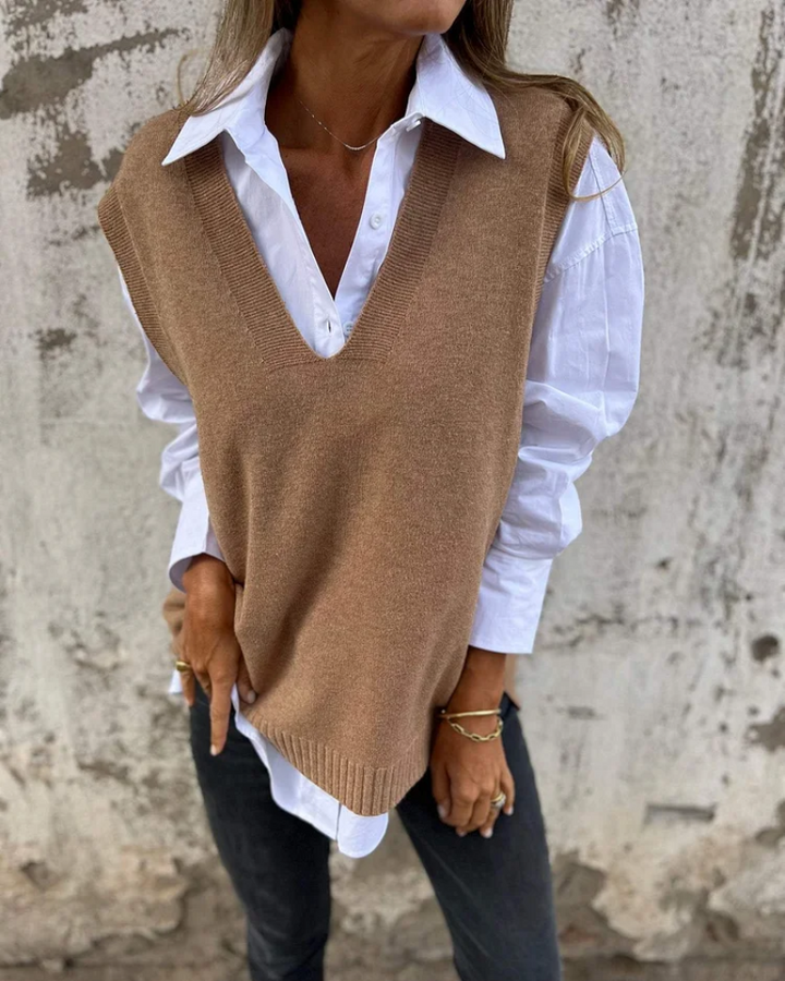 Comfortable women's soft knit vest in an elegant style, perfect for fall fashion & versatile layering. Sleeveless.
