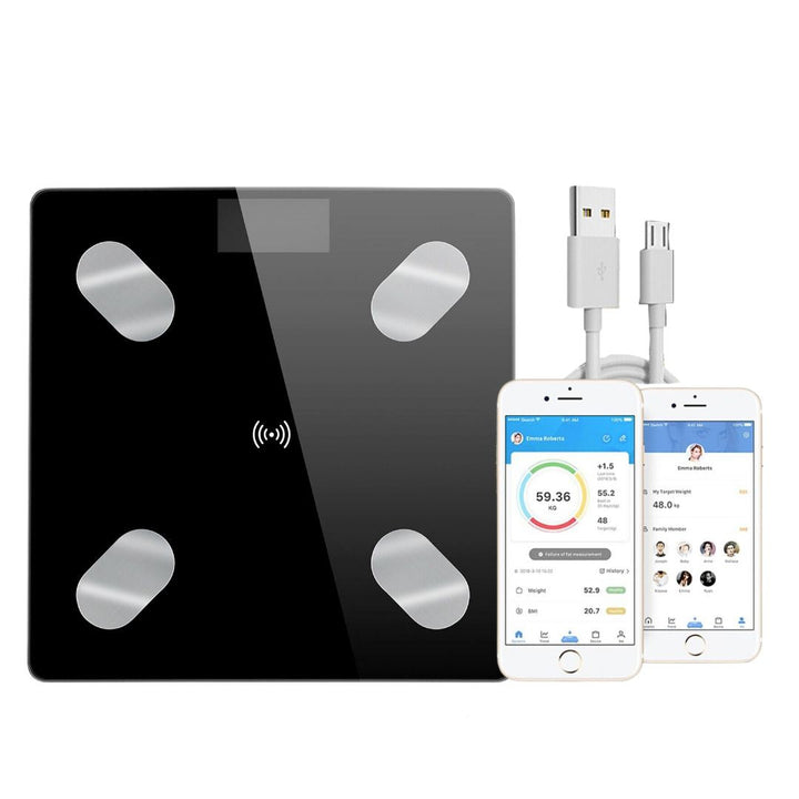 White full body smart scale with Bluetooth connectivity for comprehensive health tracking and body analysis.