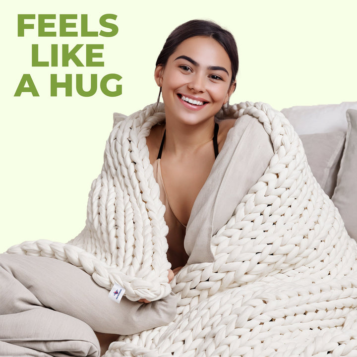Plush handwoven chunky knit throw blanket, incredibly soft, providing warmth & a cozy feel for any room.