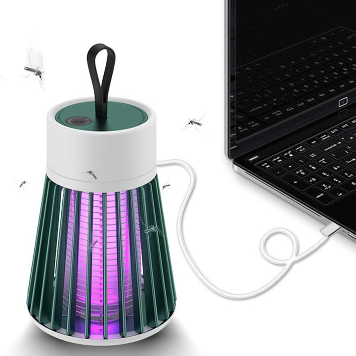 Modern portable mosquito zapper lamp with blue UV light. USB rechargeable, efficient insect repellent solution.
