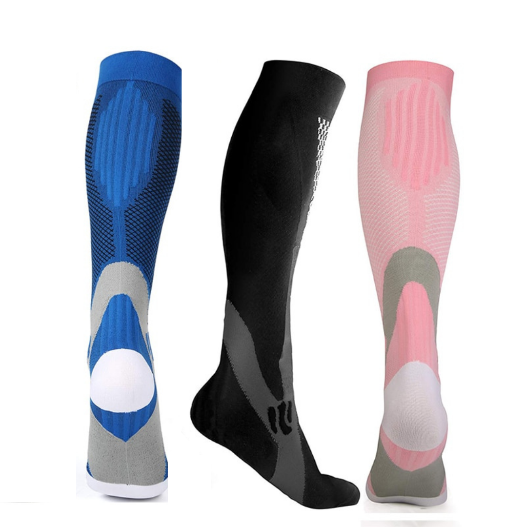 Comfortable unisex compression socks for active wear, travel, & daily leg discomfort relief.
