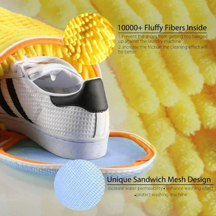 Reusable shoe washing bag, zippered design. Portable laundry solution for hassle-free machine cleaning.