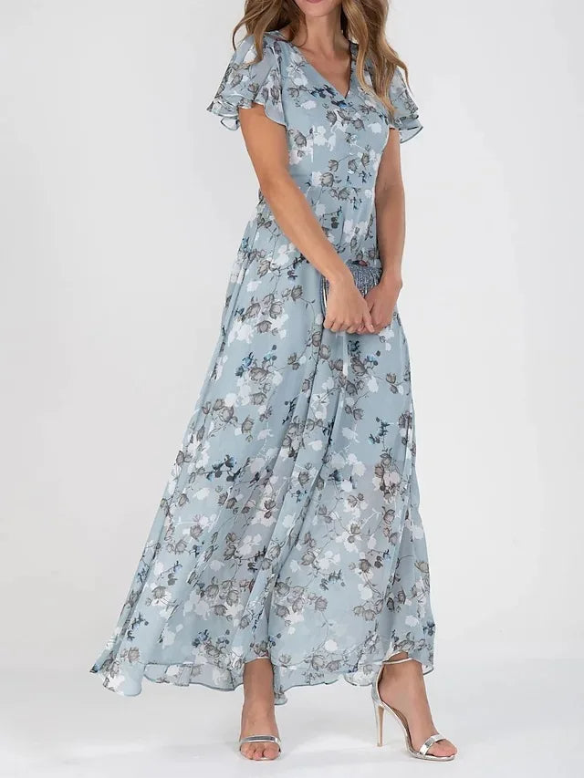 Versatile women's V-neck maxi dress with tummy control. Great for elegant parties or stylish casual summer wear.