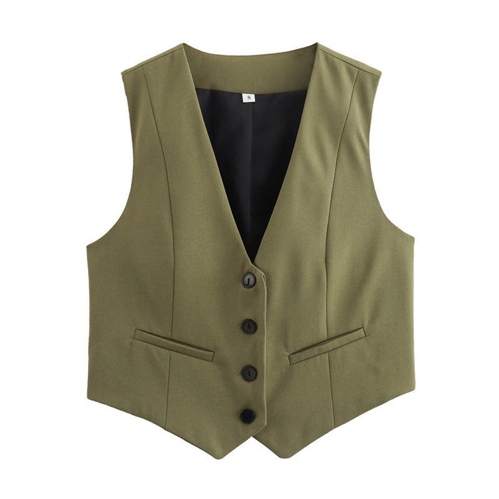 Versatile women's tailored vest, a chic top for effortless layering in modern fashion.