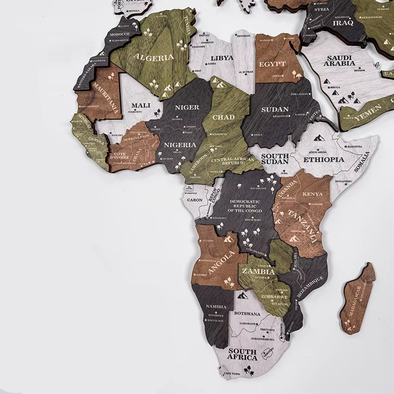 Stunning 3D wooden global map wall art, a unique travel art piece for modern home and office interiors.