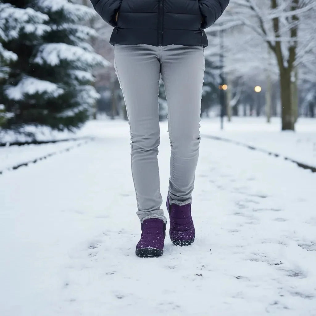 Anti-slip women's waterproof snow boots, secure steps for icy winter conditions and comfort.