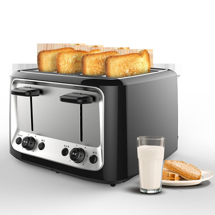 Elegant stainless steel 4 slice toaster oven, featuring user-friendly dual controls for perfect toast.