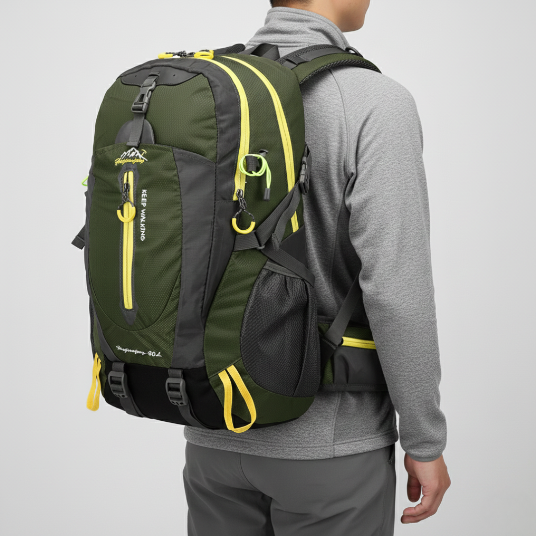 Lightweight & compact 40L unisex water resistant travel backpack, ideal for day trips & adventures.