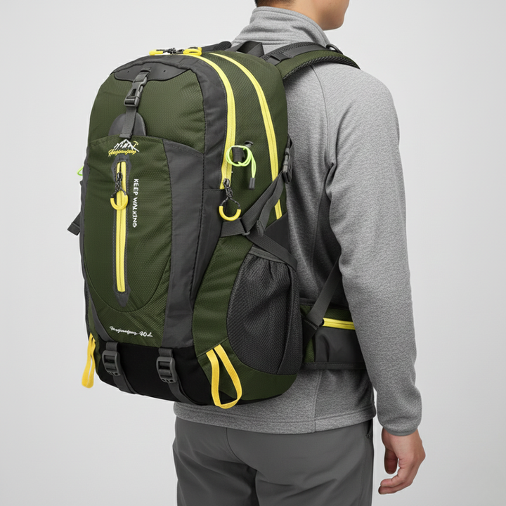 Lightweight & compact 40L unisex water resistant travel backpack, ideal for day trips & adventures.