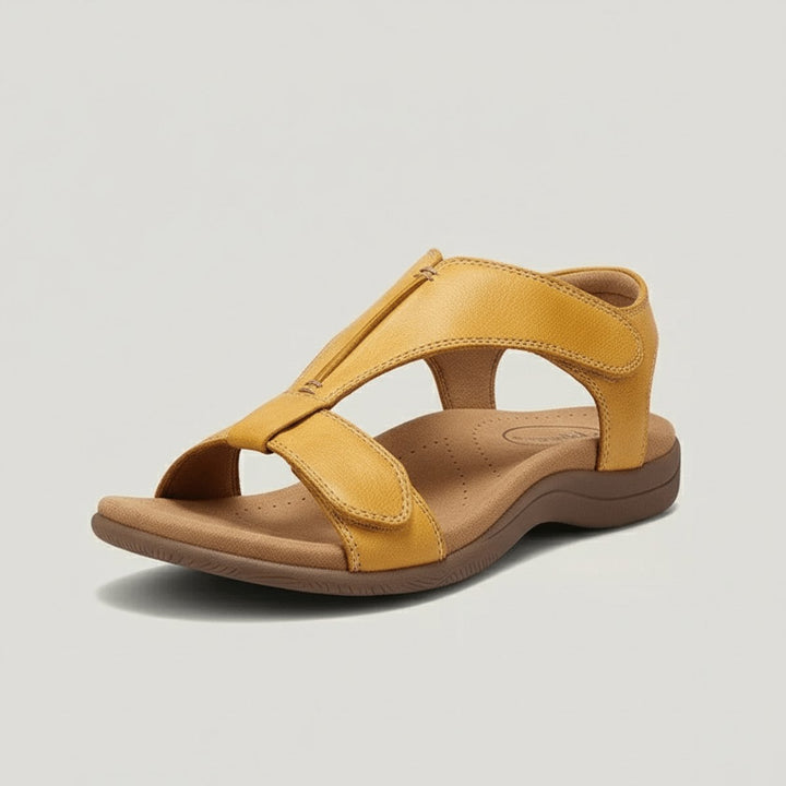 Vacation essential: Women's comfort T-strap sandals, open toe, with adjustable hook-and-loop straps.