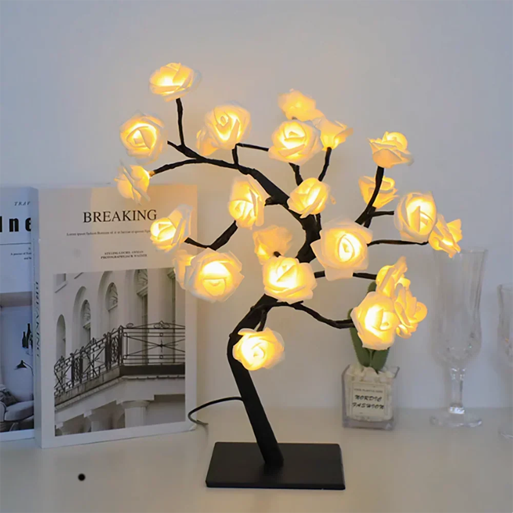 Decorative LED rose lamp, flexible branches for personalized home styling.