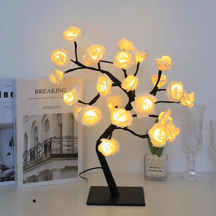 Decorative LED rose lamp, flexible branches for personalized home styling.