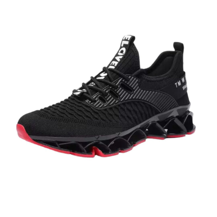 Side view of men's elevator sneakers, featuring a subtle invisible lift and modern design for added height.