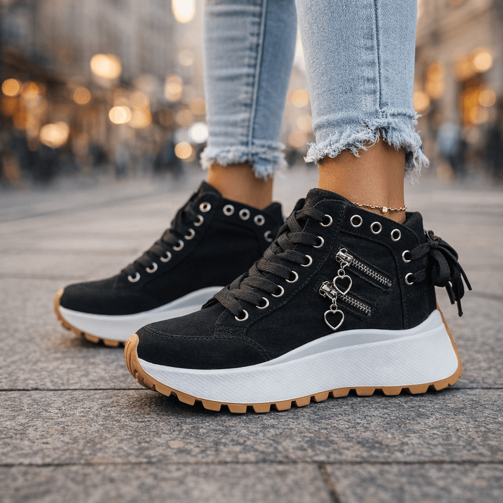 Chic women's high-top platform sneakers, combining comfort and modern fashion for casual wear.