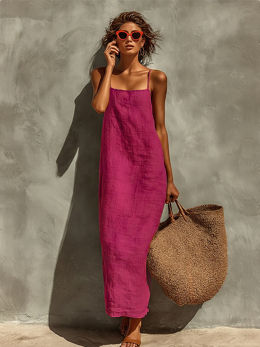 Versatile women's maxi sundress, a loose fit cami dress for casual and travel style.