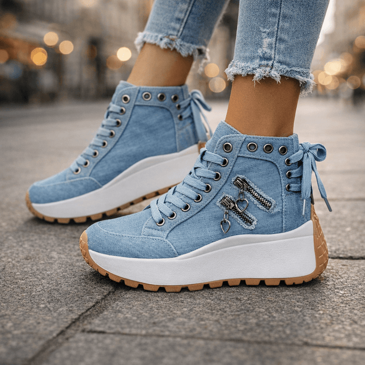 Comfortable women's high-top platform shoes, ideal for all-day wear & fashion-forward street style.