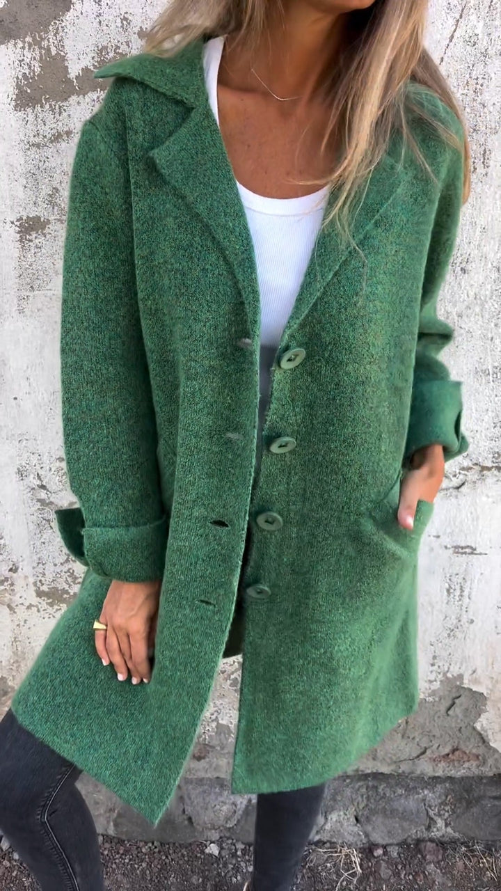 Elegant Ada women's long knit coat, sophisticated outerwear for any winter occasion.