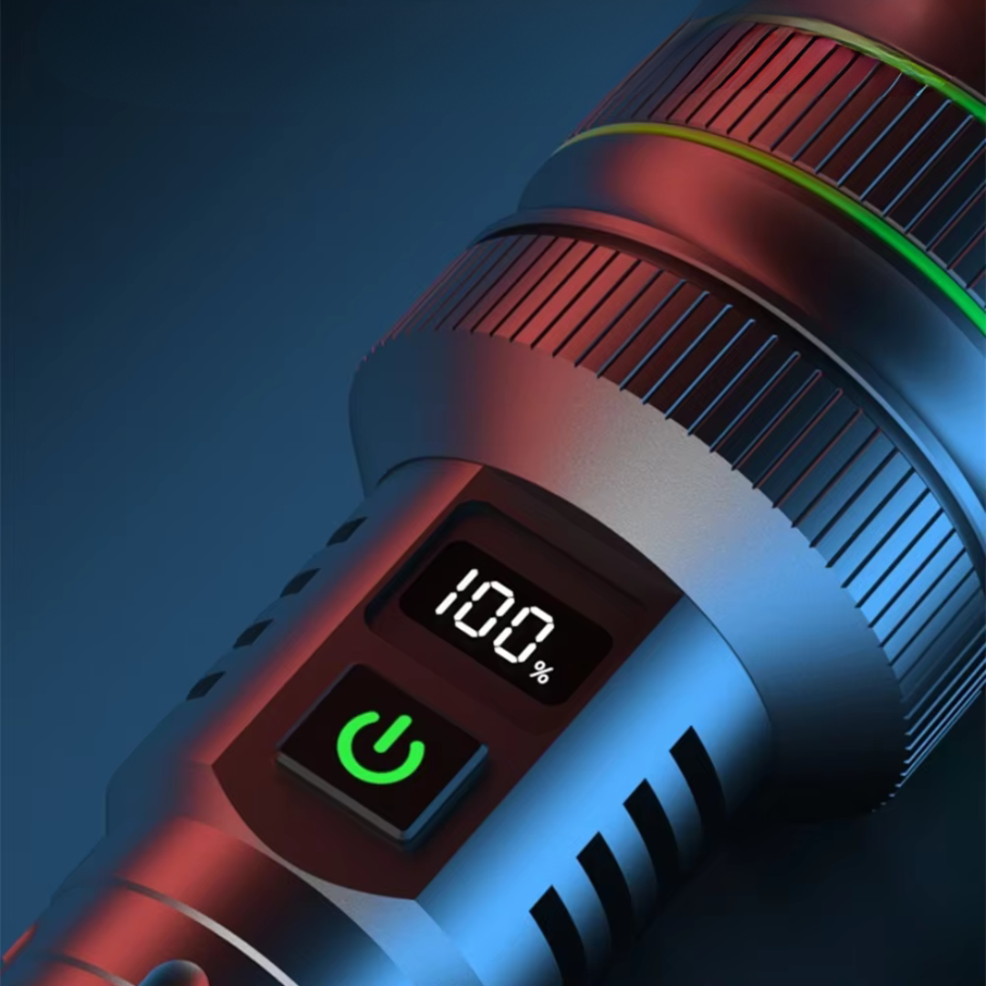 Waterproof, zoomable LED torch, perfect for camping, hiking, and outdoor adventures.