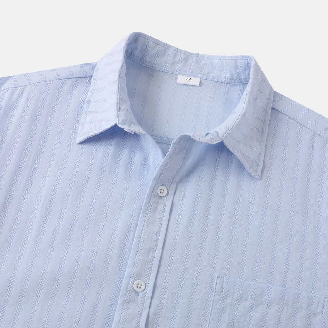Summer men's short sleeve button-down shirt, a stylish and comfortable choice for casual or office wear. Everyday.