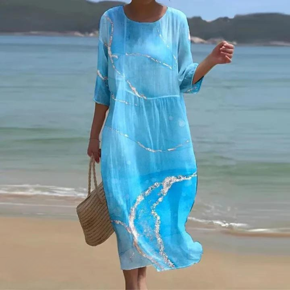 Elegant women's A-line midi dress with tummy control, flattering and chic for any occasion.