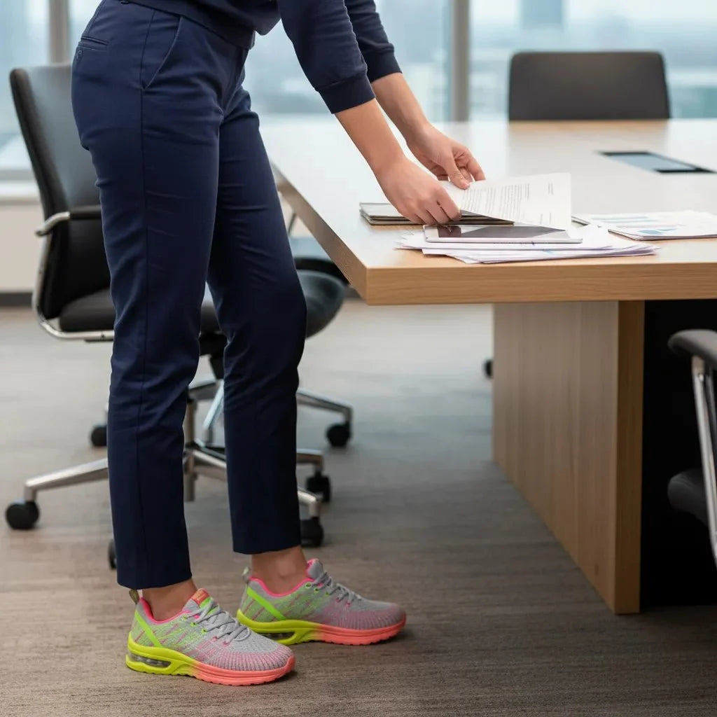 Purple athletic air cushion walking shoes for women.