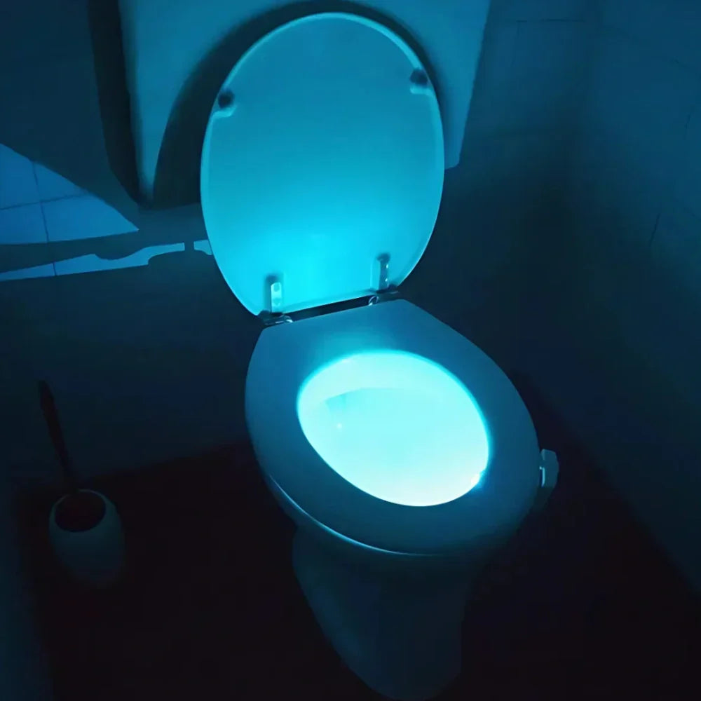 Smart color-changing toilet night light enhances bathroom decor with a gentle, motion-activated glow.